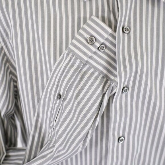 Apt. 9 Superfine 80% Cotton Gray White Striped‎ Large Collared Dress Shirt - Picture 2 of 10